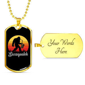 Musician Necklace Saxsquatch Personalized Engraved Gold Dog Tag Necklace Custom